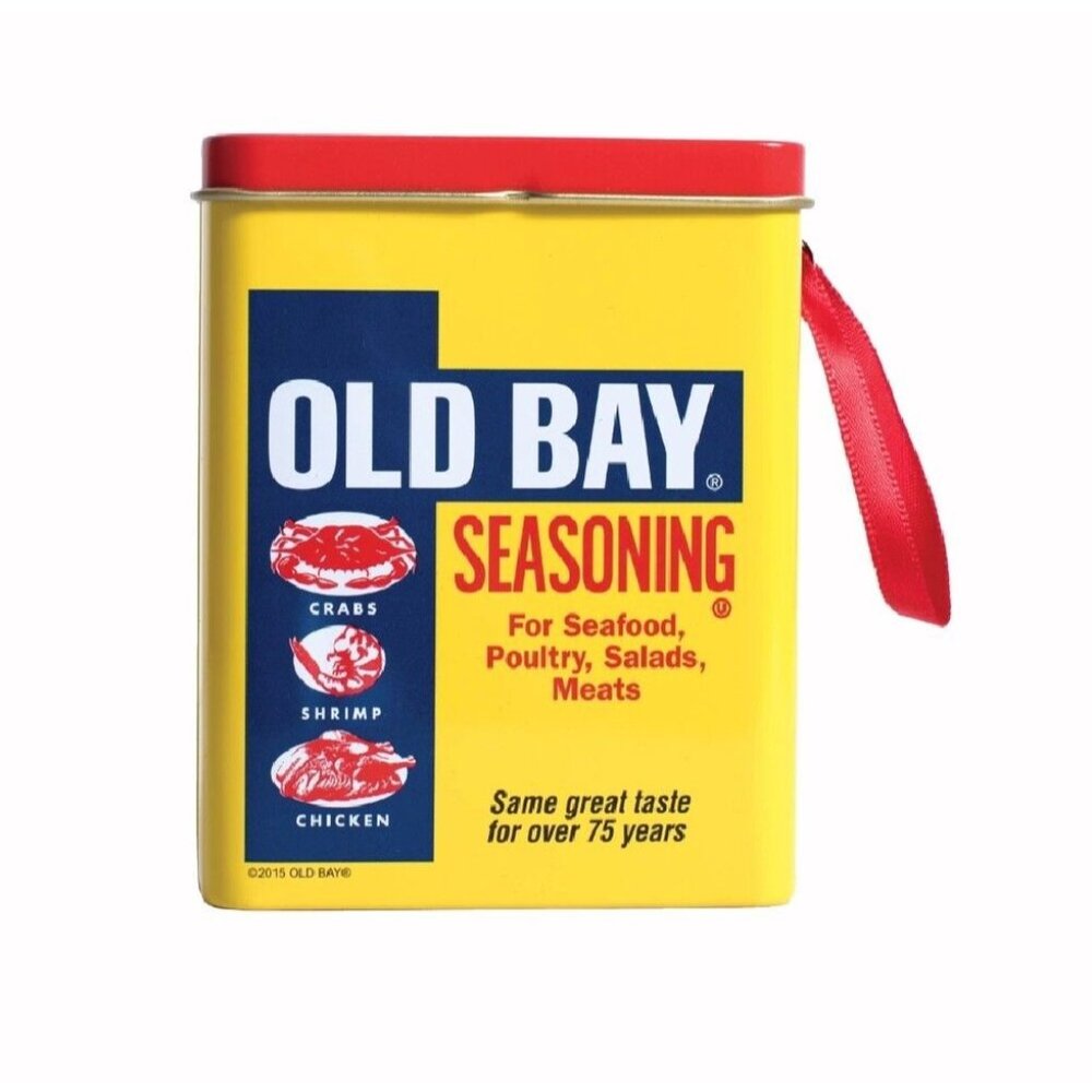 Old Bay Can Tin Metal Ornament With Working Lid - NEW Fast Ship